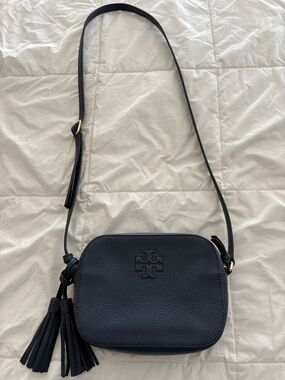 Tory Burch Navy Pebbled Leather Crossbody with Tassel